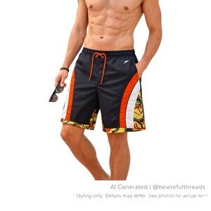 Speedo Swim Trunks XL Colourblock Abstract Print 10” Inseam Beach